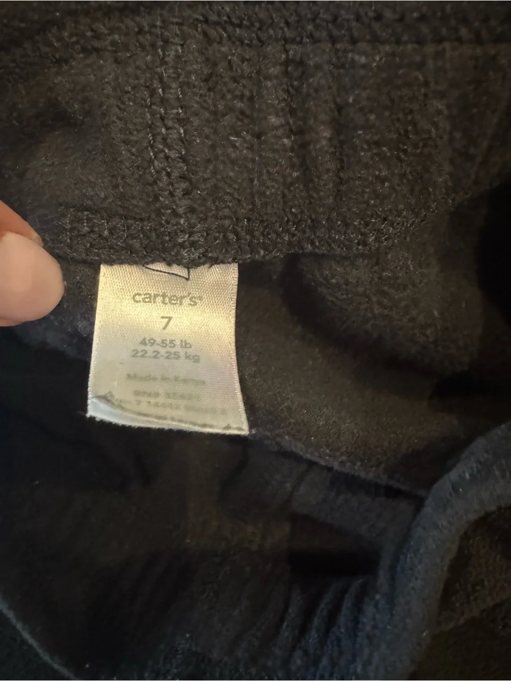 Carter’s Boys Black Fleece Cargo Pants Size 7 | Warm Pull-On Joggers